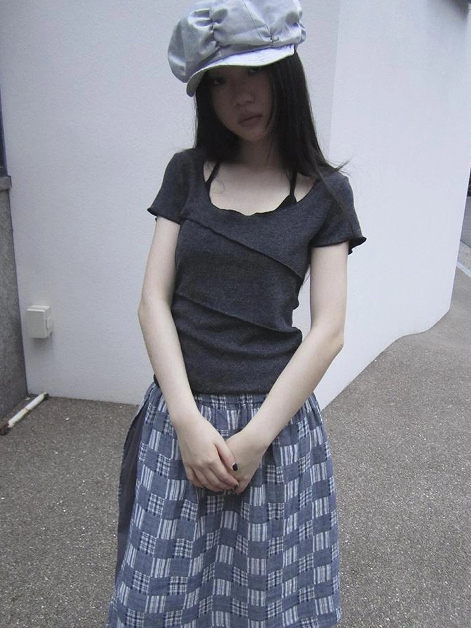 Vintage U Neck Layered Contrast Top