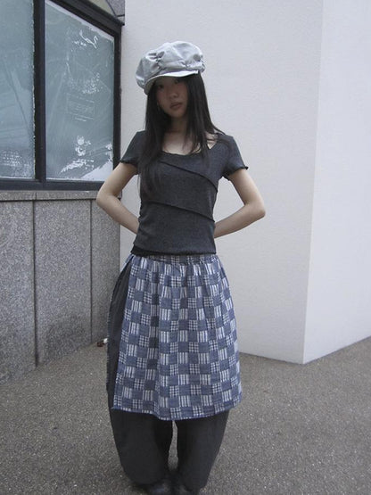 Updateang project Vintage U Neck Layered Contrast Top