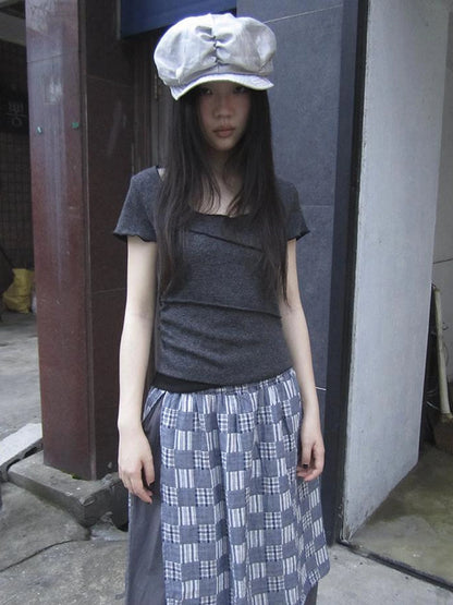 Vintage U Neck Layered Contrast Top