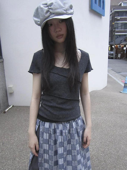 Vintage U Neck Layered Contrast Top