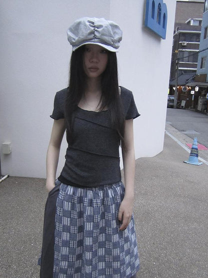 Updateang project Vintage U Neck Layered Contrast Top