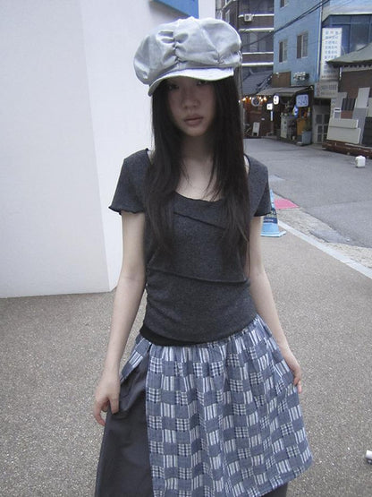 Updateang project Vintage U Neck Layered Contrast Top