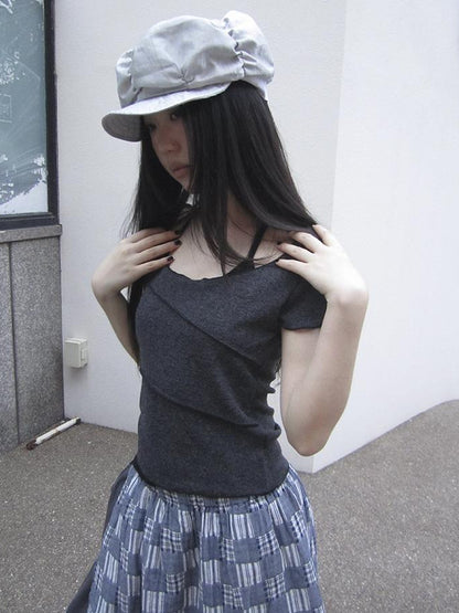 Updateang project Vintage U Neck Layered Contrast Top