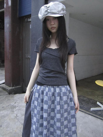 Updateang project Vintage U Neck Layered Contrast Top