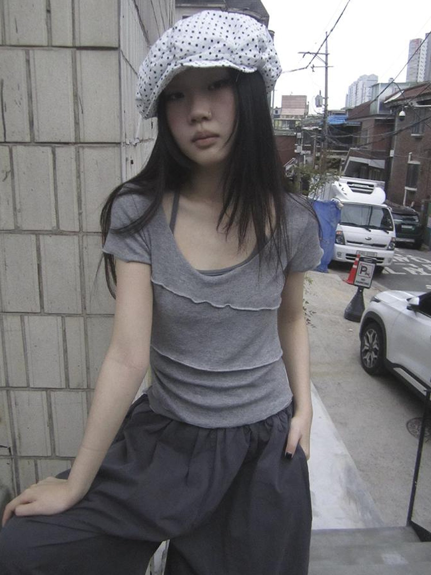 Updateang project Vintage U Neck Layered Contrast Top
