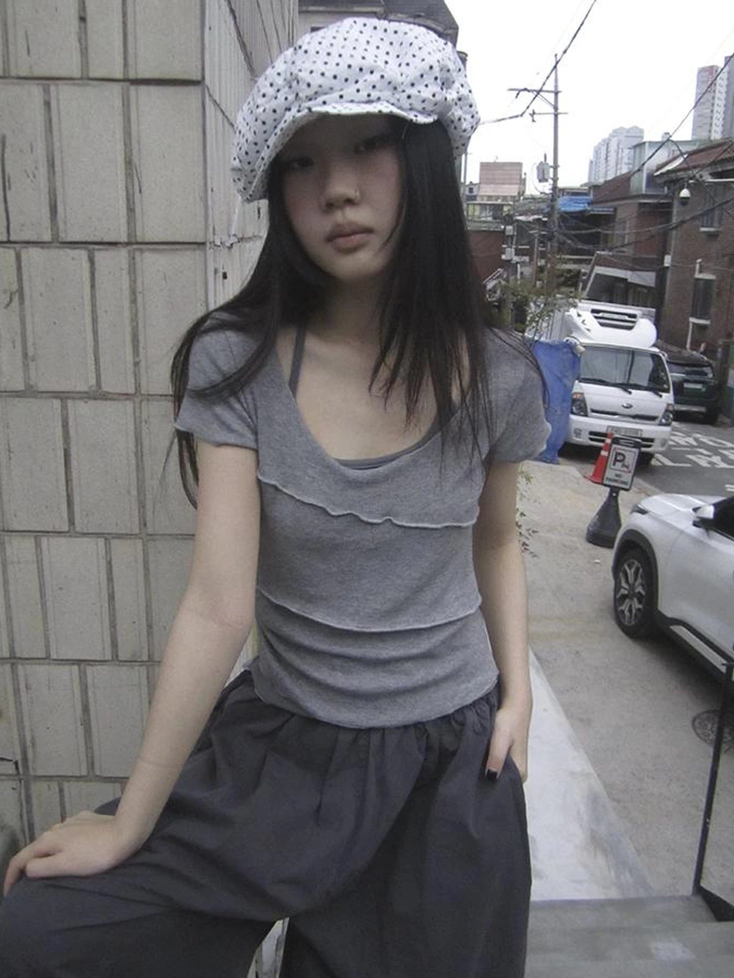 Vintage U Neck Layered Contrast Top