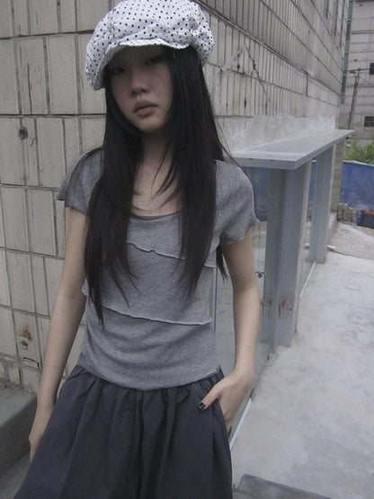 Updateang project Vintage U Neck Layered Contrast Top