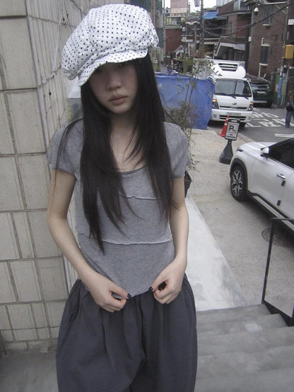 Updateang project Vintage U Neck Layered Contrast Top