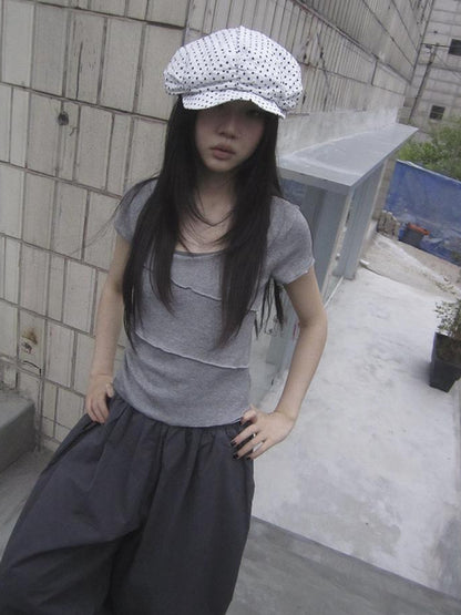 Updateang project Vintage U Neck Layered Contrast Top