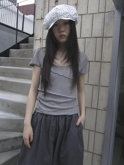 Updateang project Vintage U Neck Layered Contrast Top