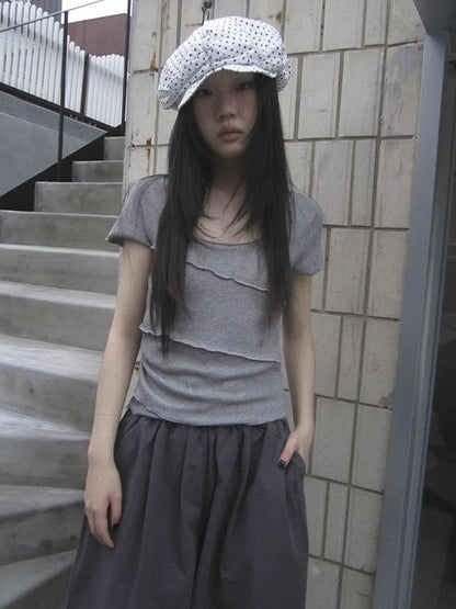 Vintage U Neck Layered Contrast Top