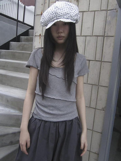 Updateang project Vintage U Neck Layered Contrast Top