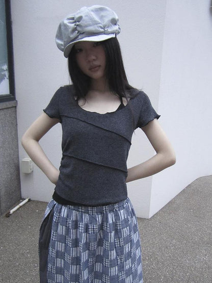 Updateang project Vintage U Neck Layered Contrast Top