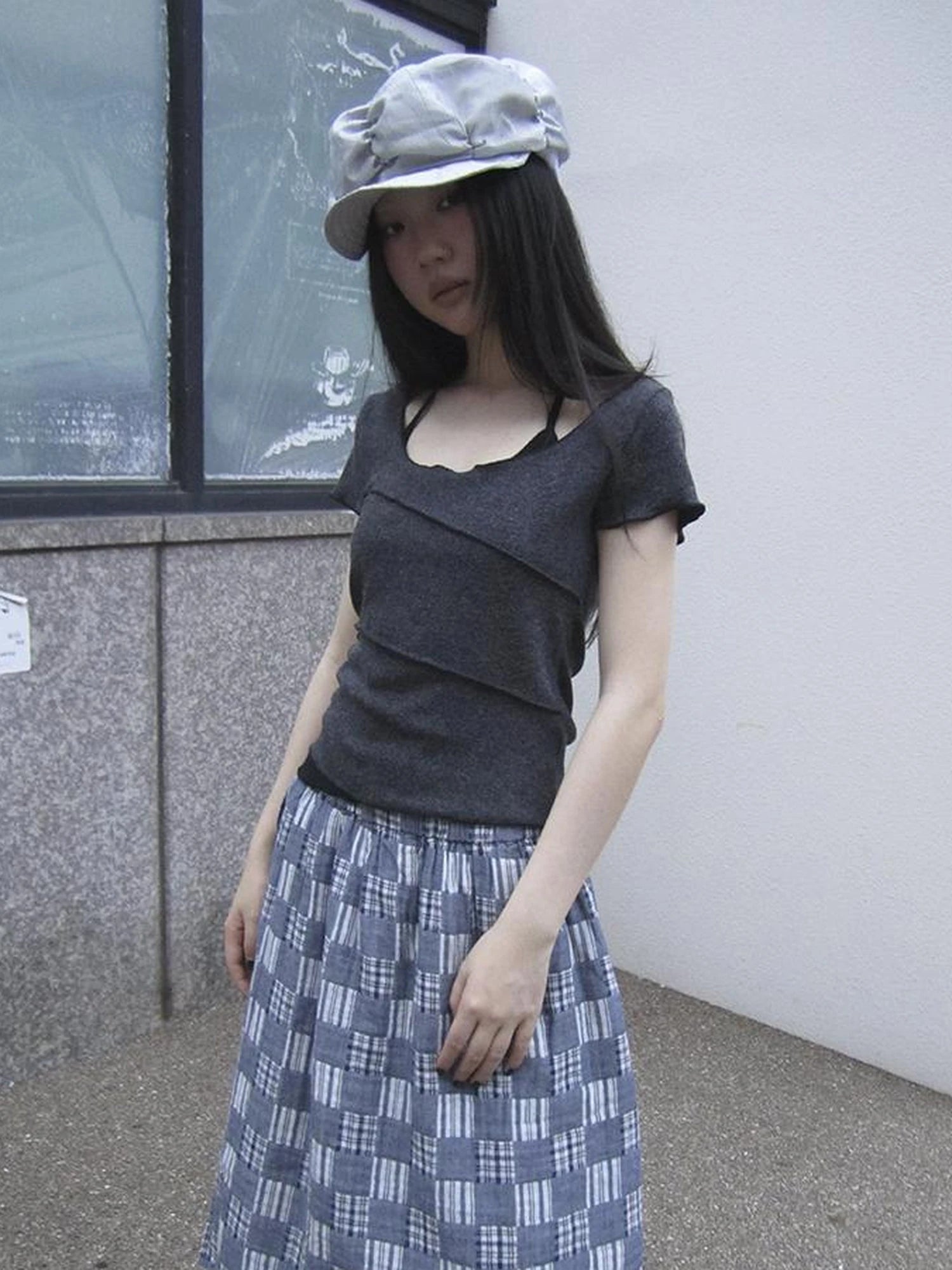 Vintage U Neck Layered Contrast Top