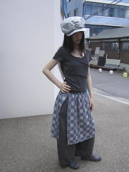 Updateang project Vintage U Neck Layered Contrast Top