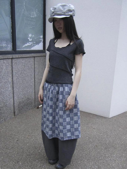 Vintage U Neck Layered Contrast Top