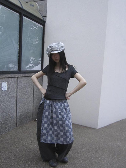 Updateang project Vintage U Neck Layered Contrast Top
