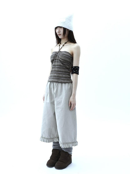 ang project Vintage Variegated Stripe Padded V-neck Halter Women&