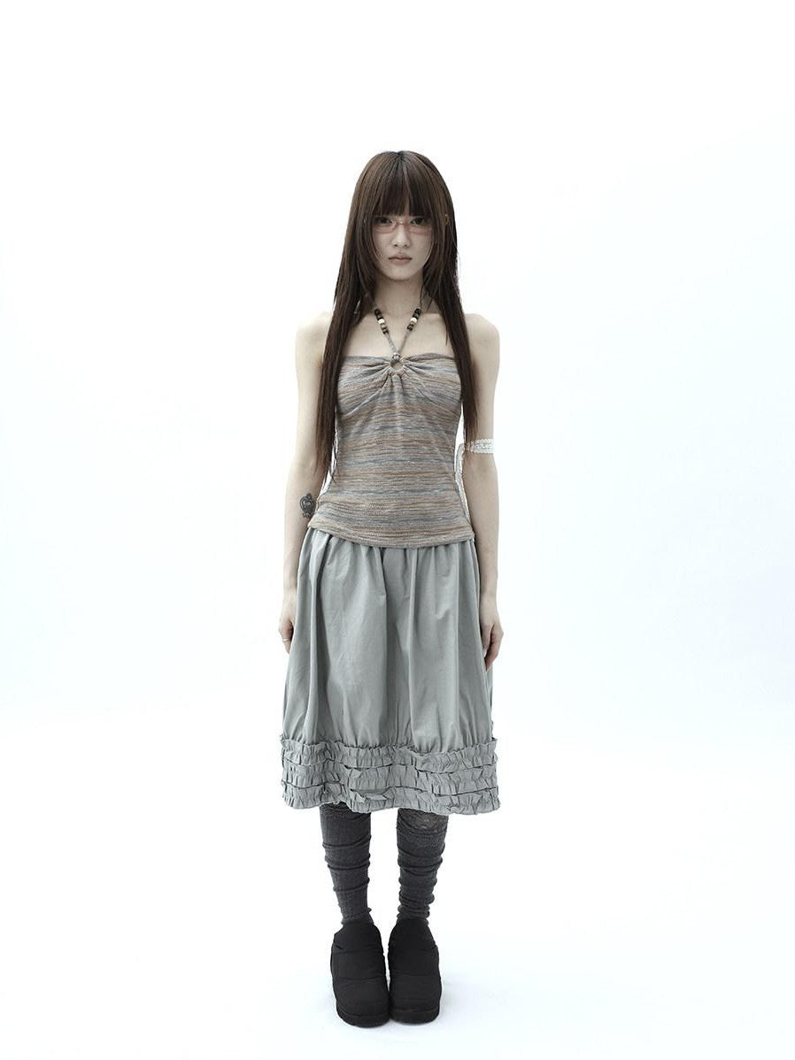ang project Vintage Variegated Stripe Padded V-neck Halter Women&