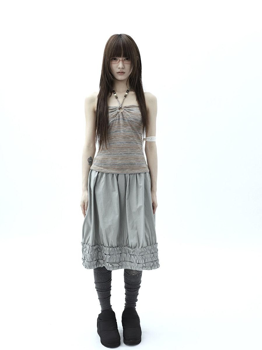 ang project Vintage Variegated Stripe Padded V-neck Halter Women&