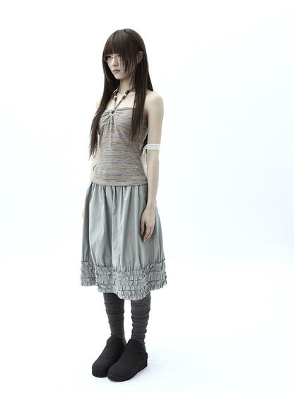 ang project Vintage Variegated Stripe Padded V-neck Halter Women&