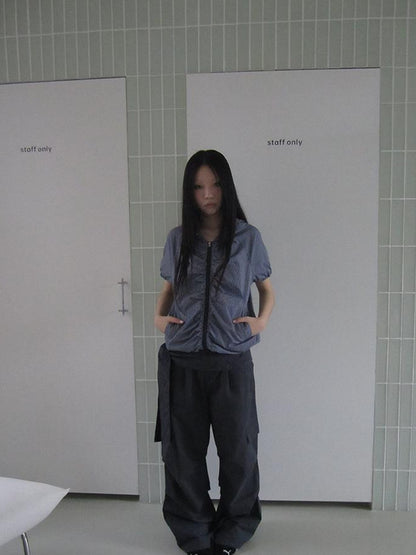 ang project Vintage Waist Tie Pleated High Waist Wide Leg Workwear Pants Set