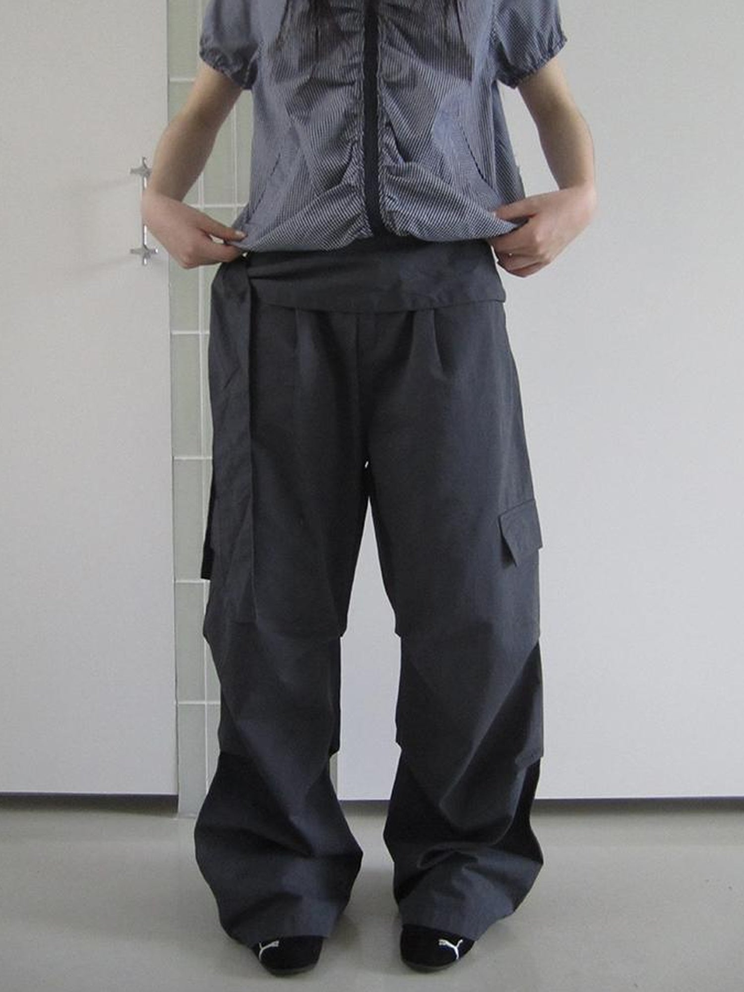 ang project Vintage Waist Tie Pleated High Waist Wide Leg Workwear Pants Set