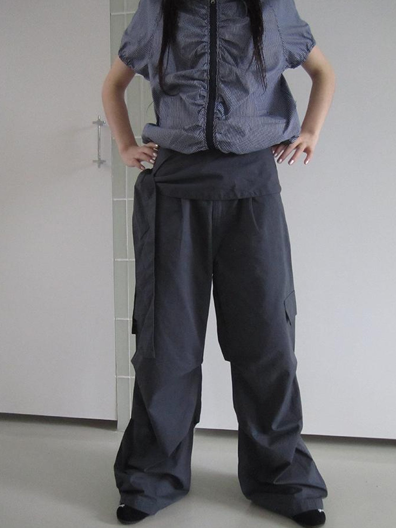 ang project Vintage Waist Tie Pleated High Waist Wide Leg Workwear Pants Set
