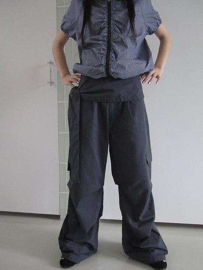 ang project Vintage Waist Tie Pleated High Waist Wide Leg Workwear Pants Set