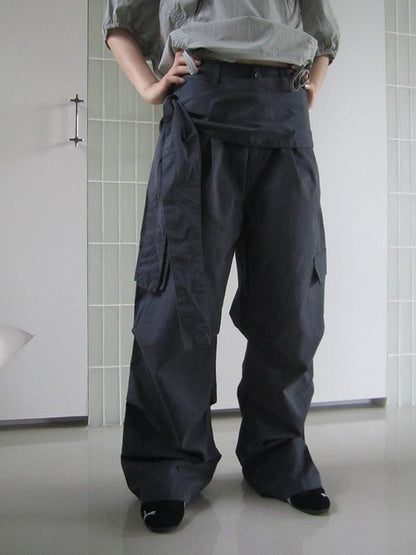 ang project Vintage Waist Tie Pleated High Waist Wide Leg Workwear Pants Set