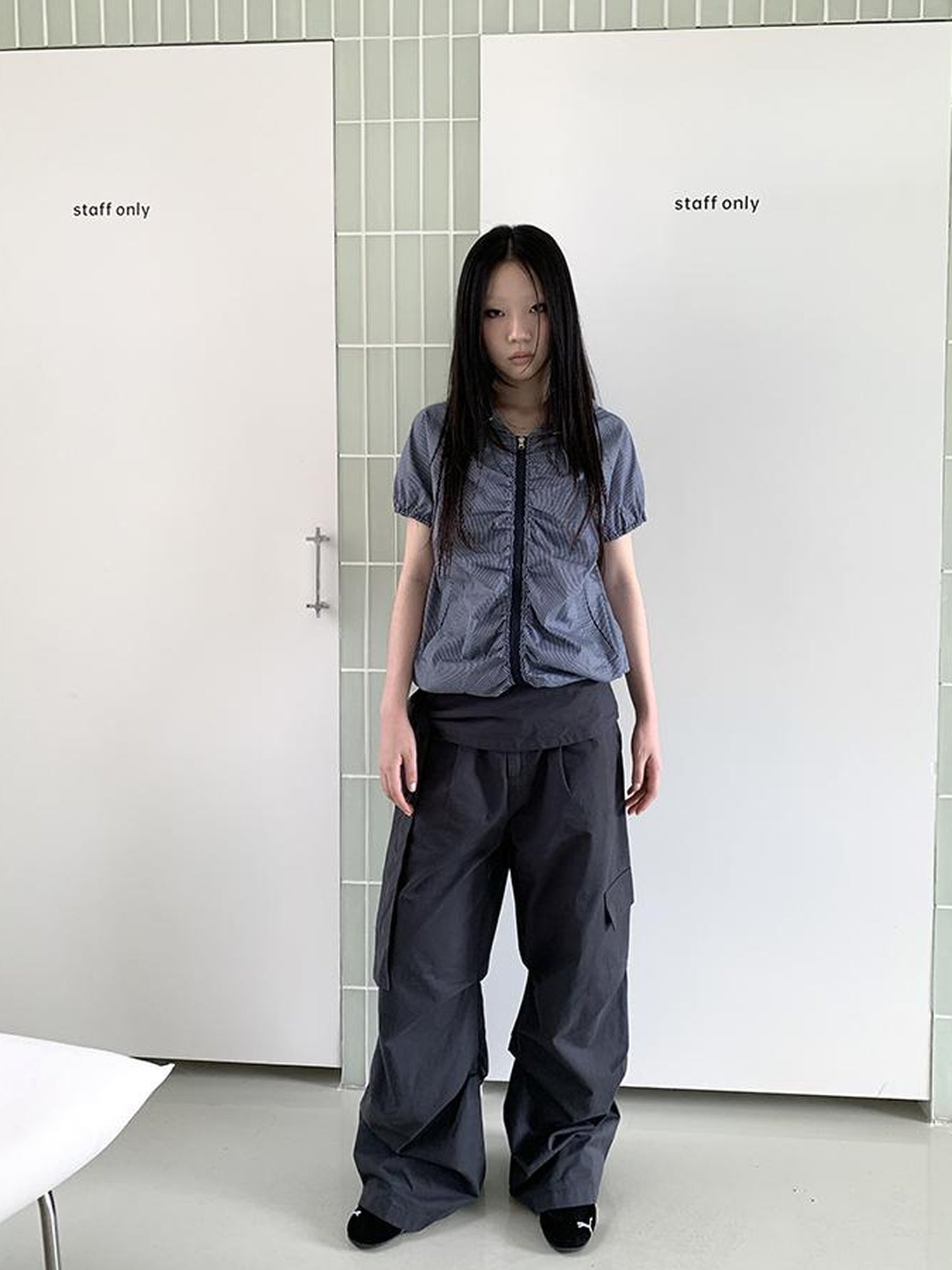 ang project Vintage Waist Tie Pleated High Waist Wide Leg Workwear Pants Set