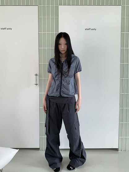 ang project Vintage Waist Tie Pleated High Waist Wide Leg Workwear Pants Set