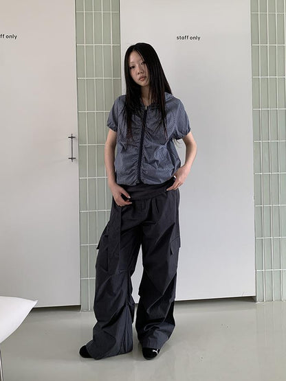 ang project Vintage Waist Tie Pleated High Waist Wide Leg Workwear Pants Set