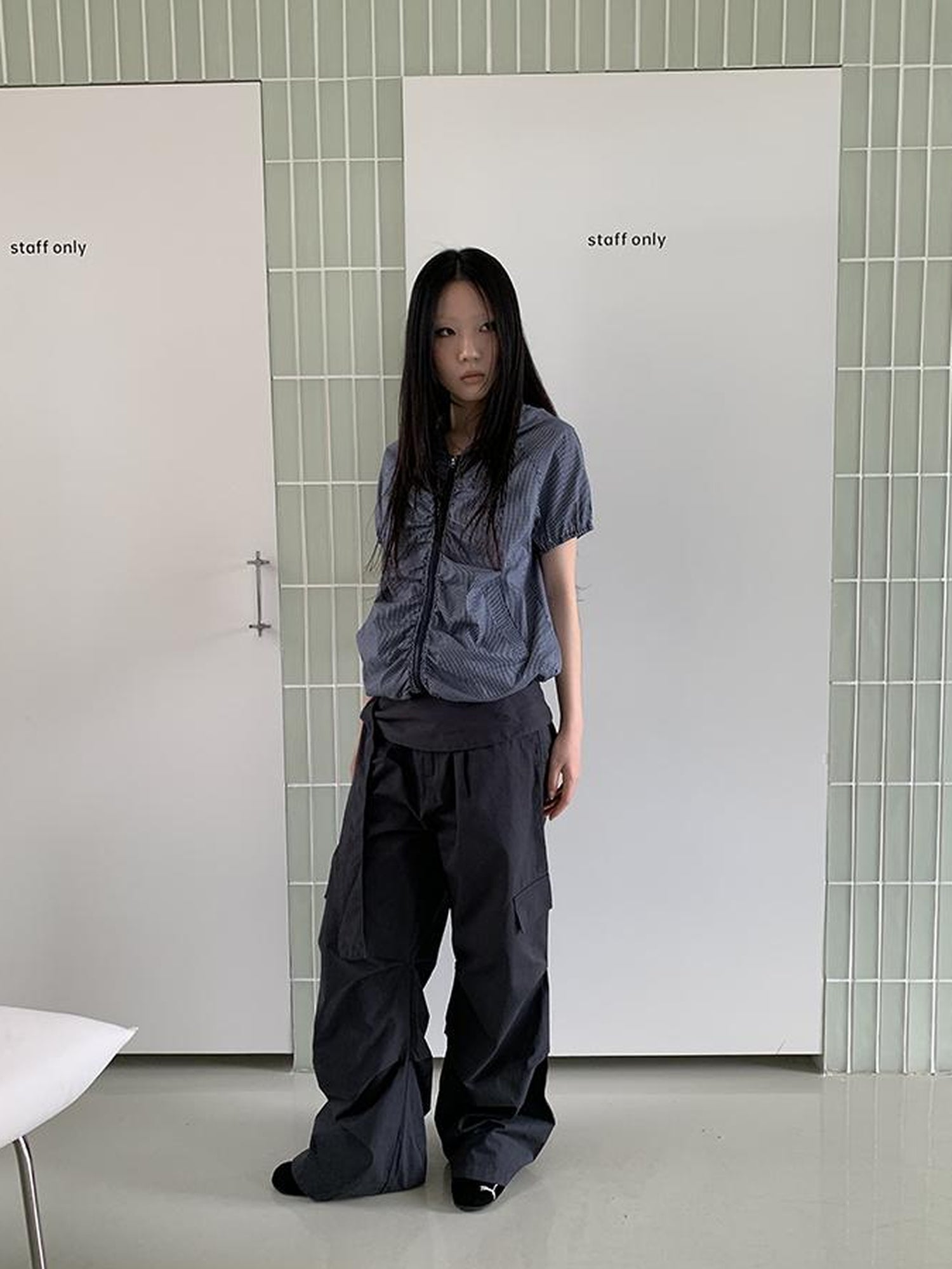 ang project Vintage Waist Tie Pleated High Waist Wide Leg Workwear Pants Set