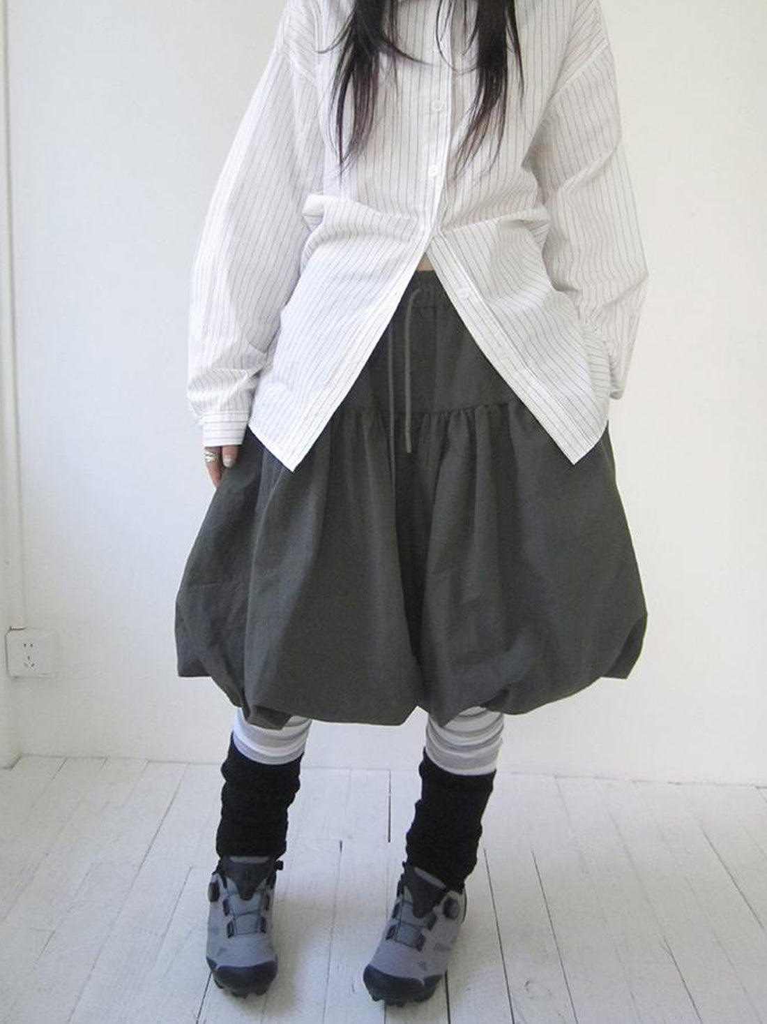 ang project Vintage Waist Tie Pure Color Puffy Skirt