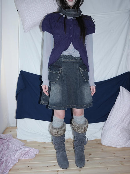 ang project Vintage Wash Distressed Pleated 3d Pocket A Line Women&