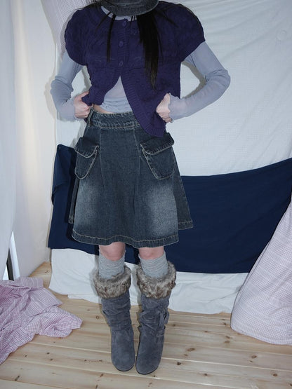 ang project Vintage Wash Distressed Pleated 3d Pocket A Line Women&