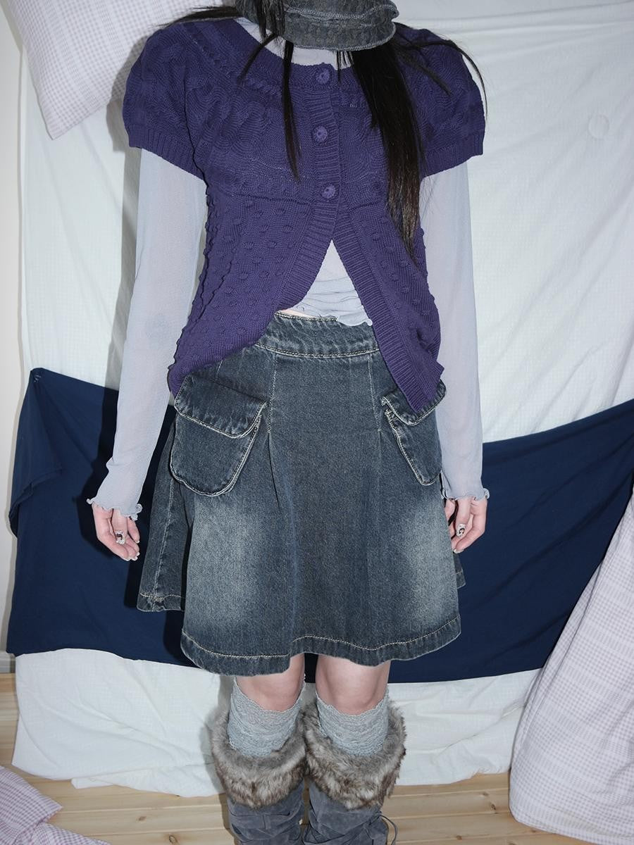 ang project Vintage Wash Distressed Pleated 3d Pocket A Line Women&