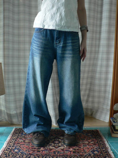 ang project Vintage Wash Whisker Distressed Straight Zip Fly Women&