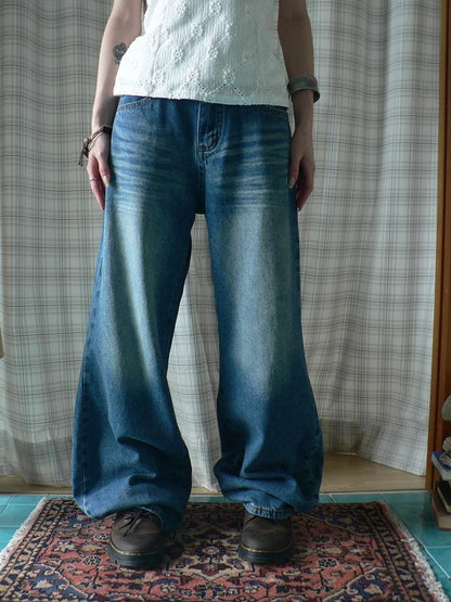 ang project Vintage Wash Whisker Distressed Straight Zip Fly Women&