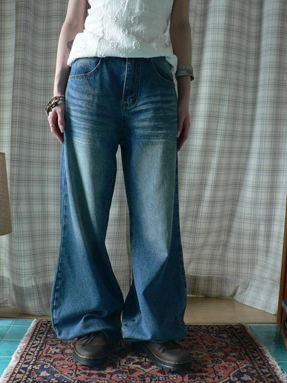 ang project Vintage Wash Whisker Distressed Straight Zip Fly Women&