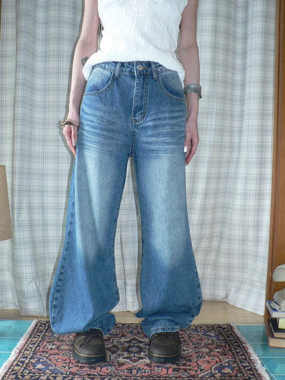 ang project Vintage Wash Whisker Distressed Straight Zip Fly Women&
