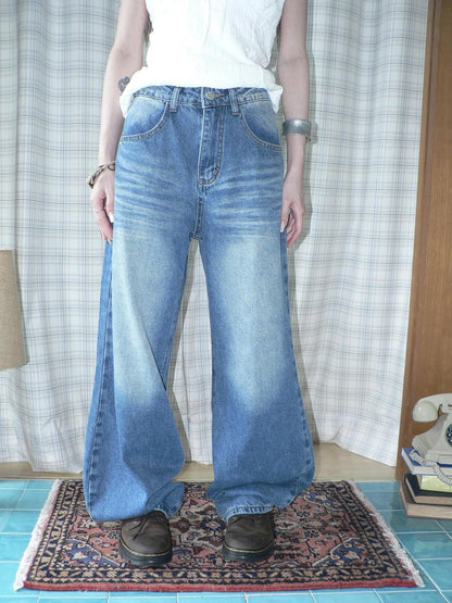 ang project Vintage Wash Whisker Distressed Straight Zip Fly Women&