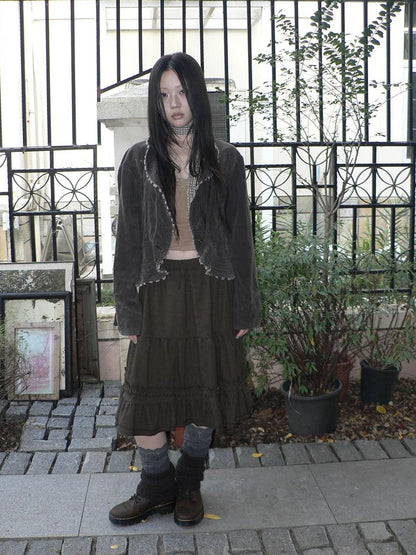 ang project Vintage Washed Distressed Denim Rivet Jacket Jacket