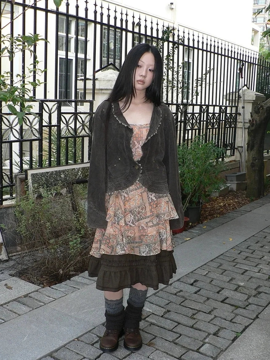 ang project Vintage Washed Distressed Denim Rivet Jacket Jacket