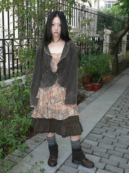 ang project Vintage Washed Distressed Denim Rivet Jacket Jacket