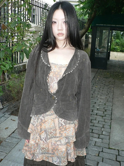 ang project Vintage Washed Distressed Denim Rivet Jacket Jacket