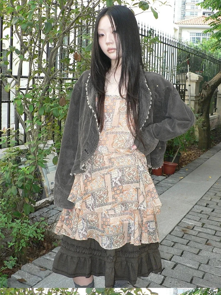 ang project Vintage Washed Distressed Denim Rivet Jacket Jacket