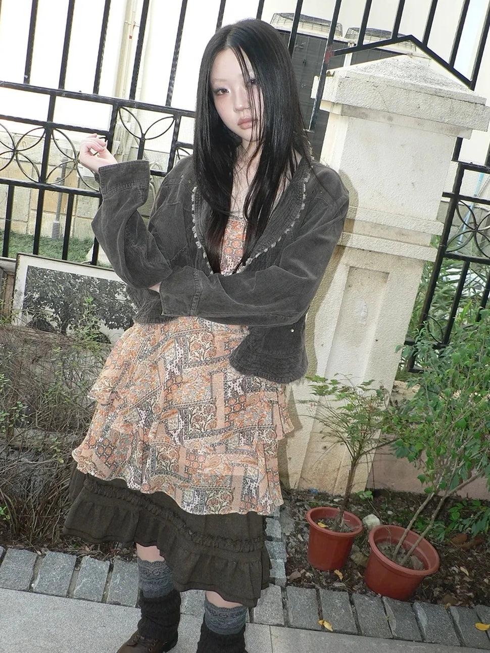 ang project Vintage Washed Distressed Denim Rivet Jacket Jacket