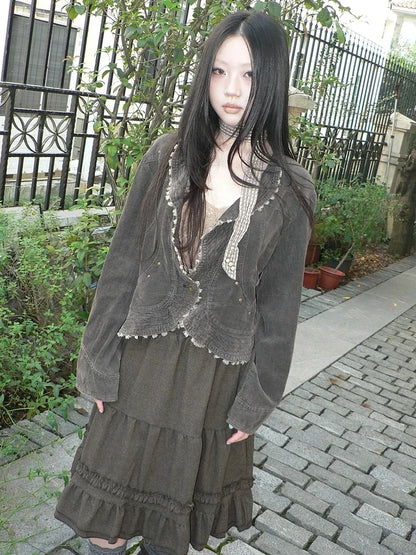 ang project Vintage Washed Distressed Denim Rivet Jacket Jacket